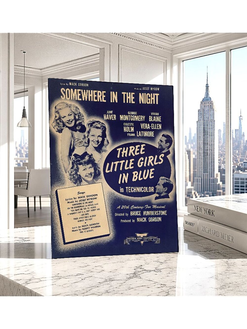 Vintage Somewhere in the Night Sheet Music Three Little Girls in Blue